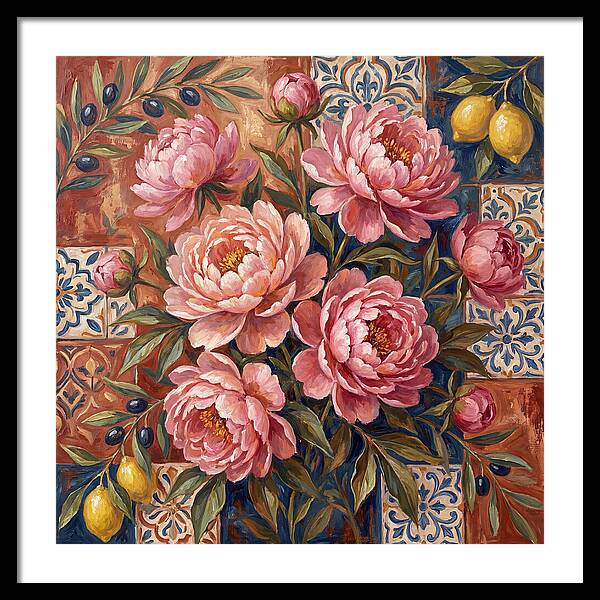 Pink Peonies Against Tiles
