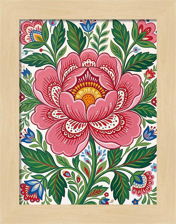 Pink Peony Folk Art