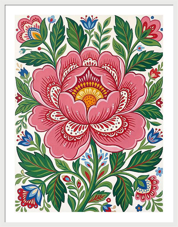 Pink Peony Folk Art
