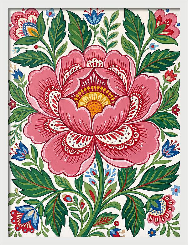 Pink Peony Folk Art