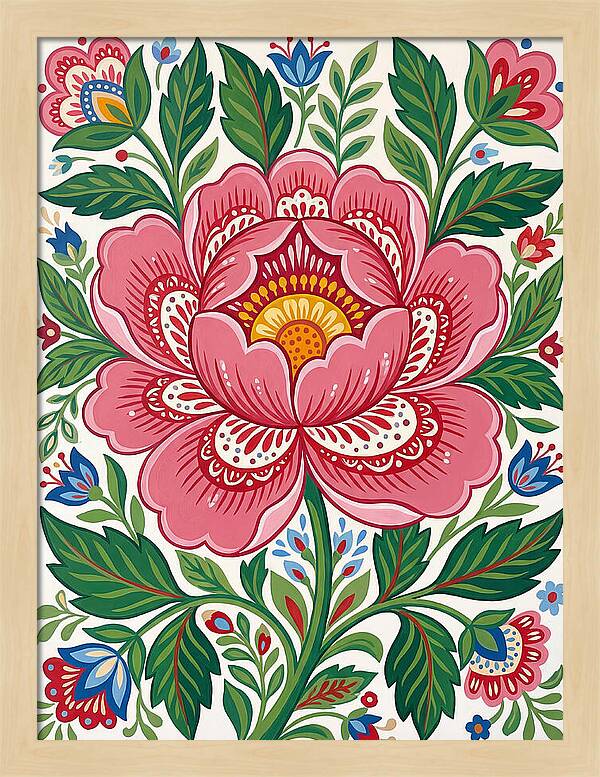 Pink Peony Folk Art