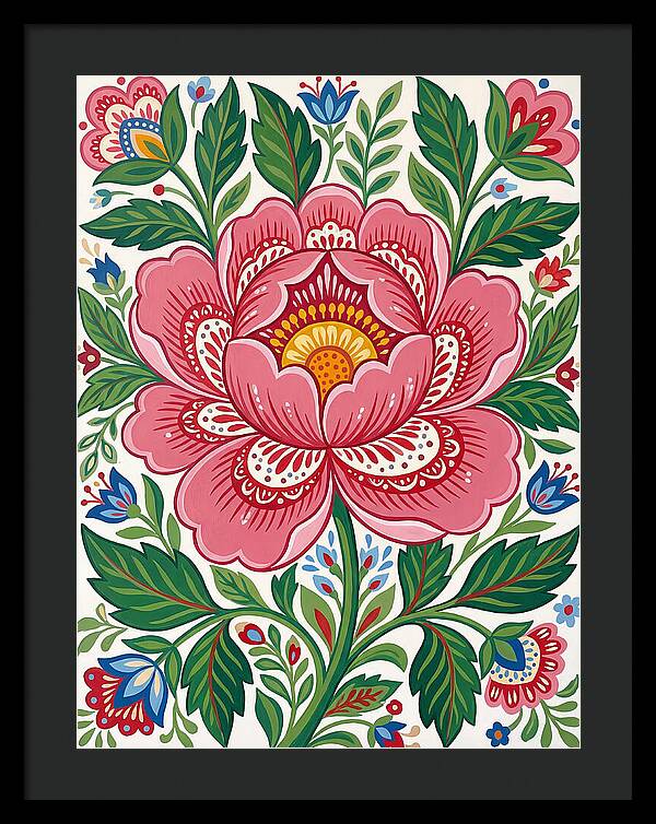 Pink Peony Folk Art
