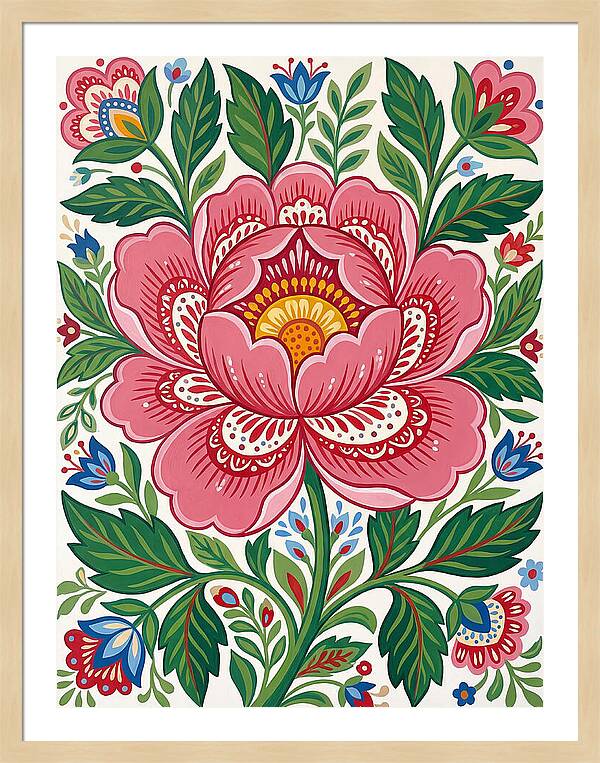 Pink Peony Folk Art