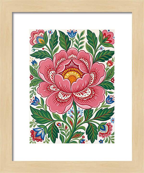 Pink Peony Folk Art