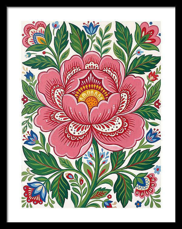 Pink Peony Folk Art