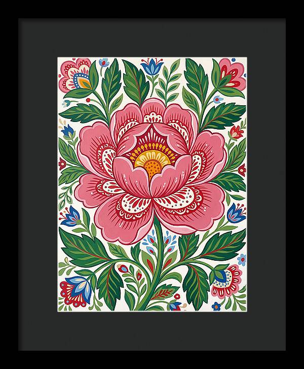 Pink Peony Folk Art