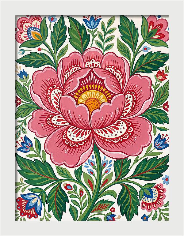 Pink Peony Folk Art