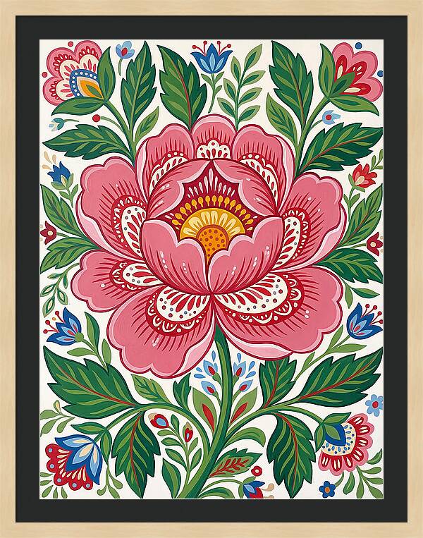 Pink Peony Folk Art