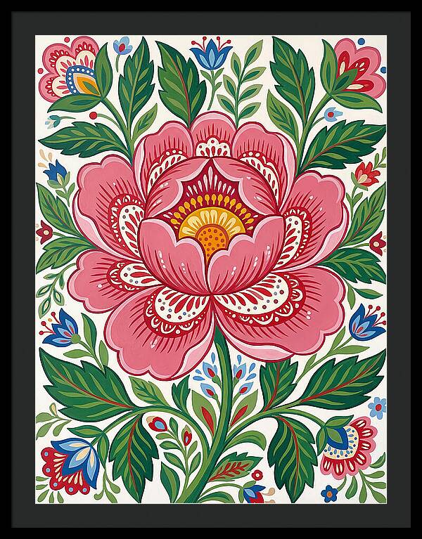 Pink Peony Folk Art