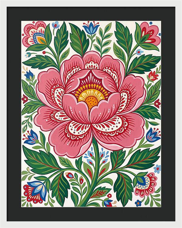 Pink Peony Folk Art