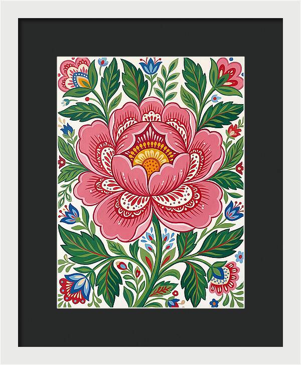 Pink Peony Folk Art