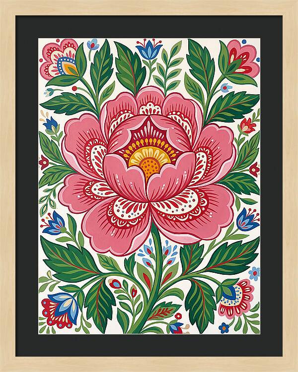 Pink Peony Folk Art