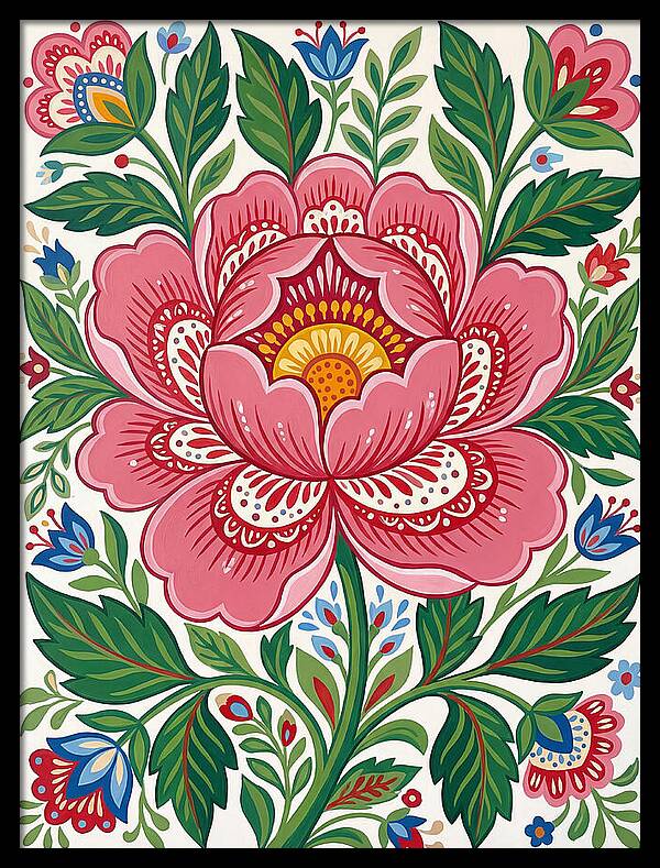 Pink Peony Folk Art