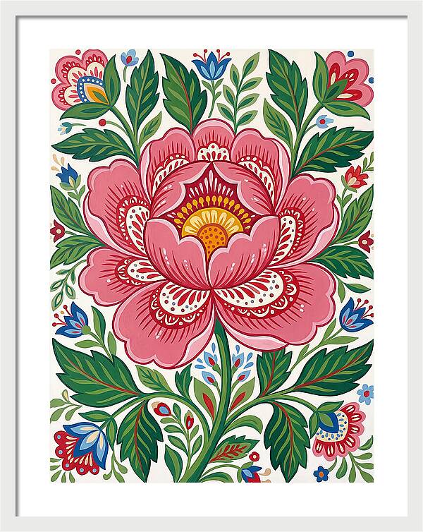 Pink Peony Folk Art
