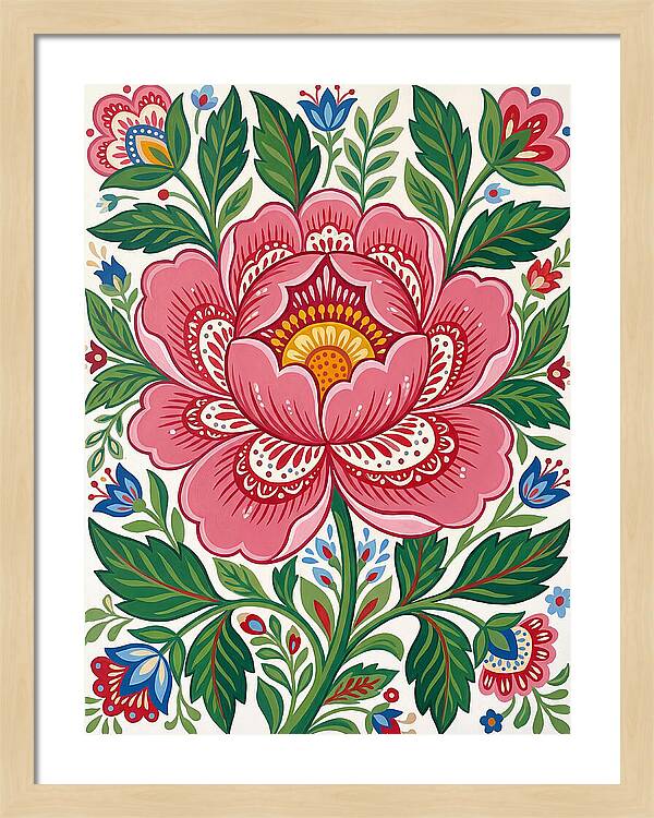 Pink Peony Folk Art