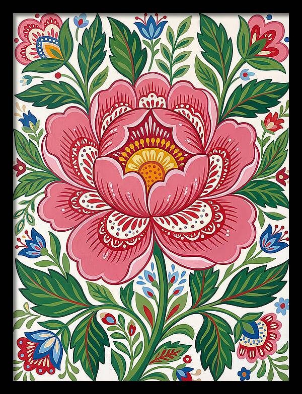 Pink Peony Folk Art