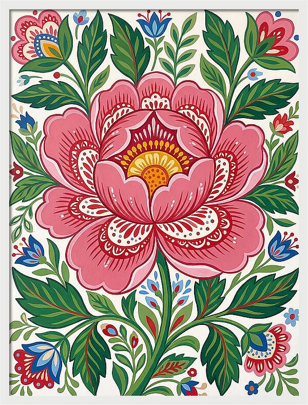 Pink Peony Folk Art