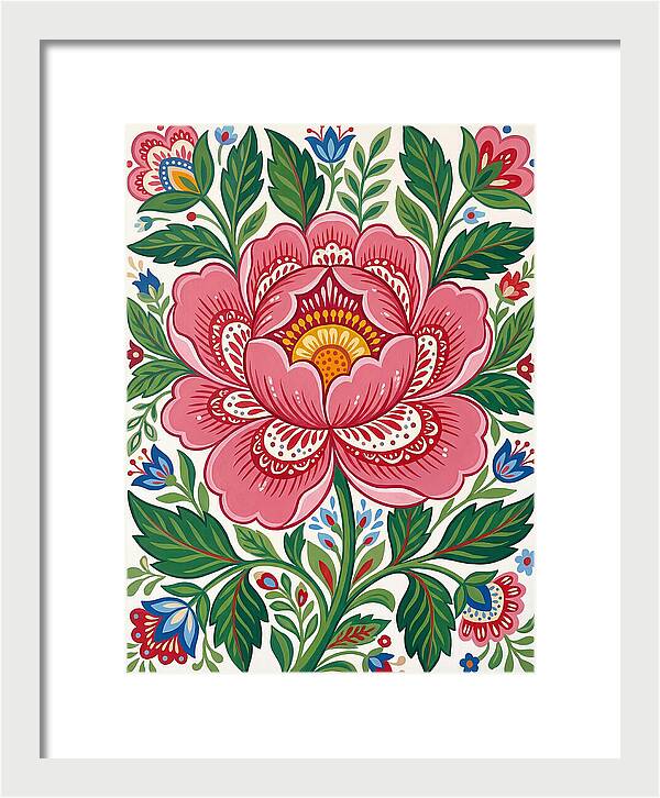 Pink Peony Folk Art