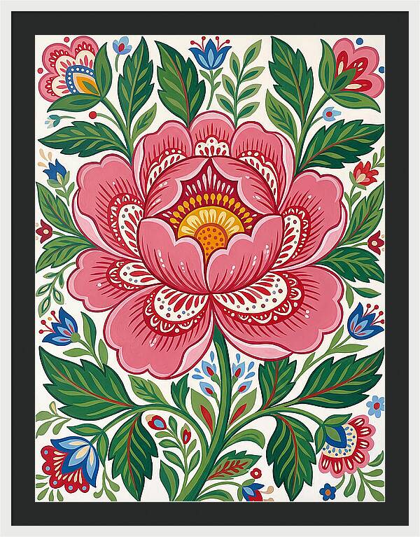 Pink Peony Folk Art