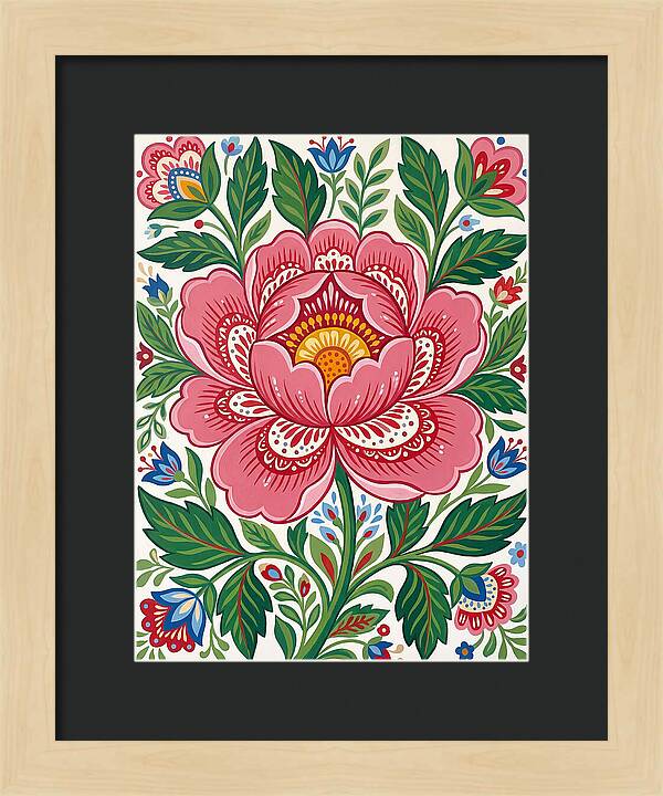 Pink Peony Folk Art