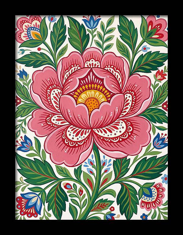 Pink Peony Folk Art