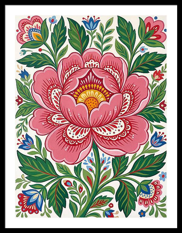 Pink Peony Folk Art