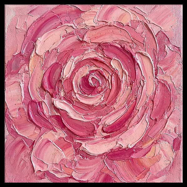 Pink Rose In Palette Knife Style