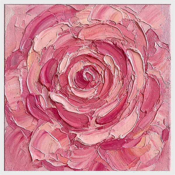Pink Rose In Palette Knife Style