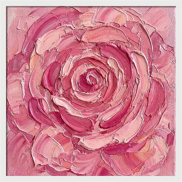 Pink Rose In Palette Knife Style