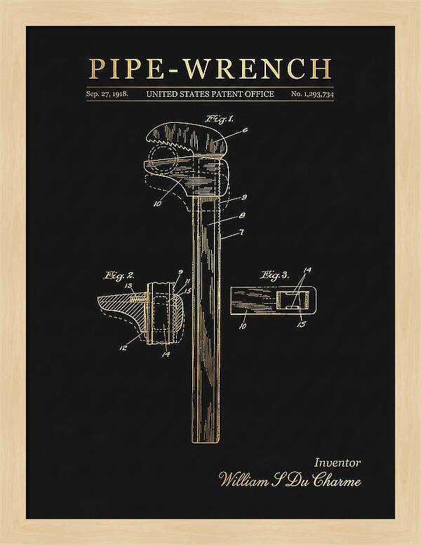 Pipe Wrench Gold Patent Us1293734a