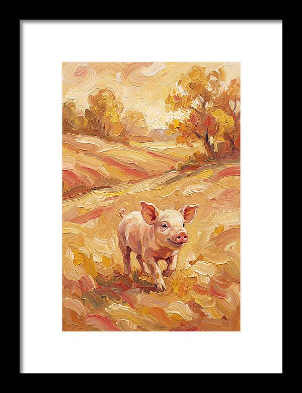 Playful Piglet In Autumn Fields