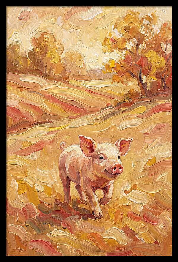 Playful Piglet In Autumn Fields