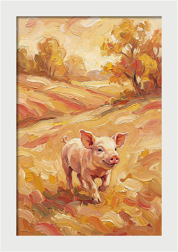 Playful Piglet In Autumn Fields