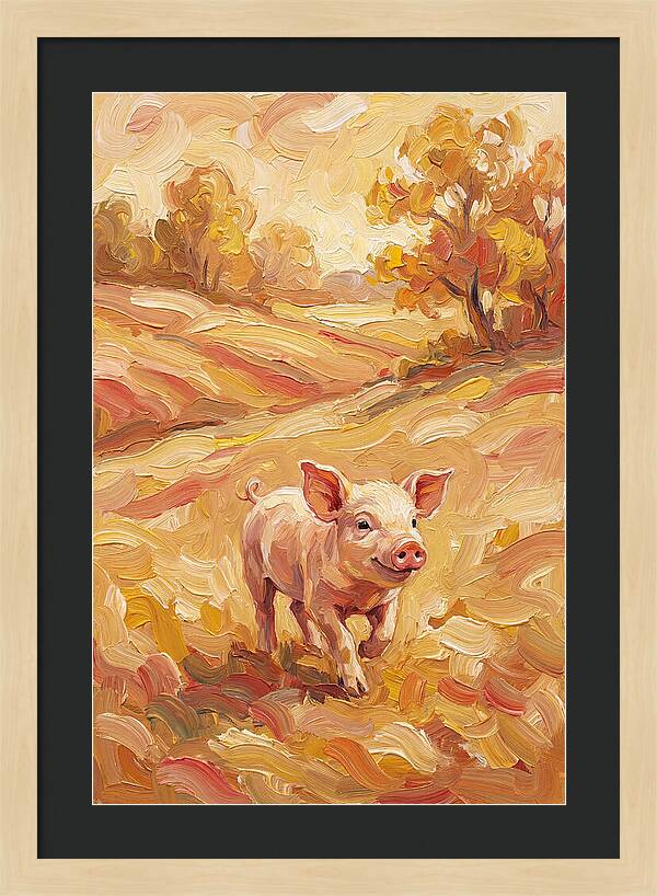 Playful Piglet In Autumn Fields