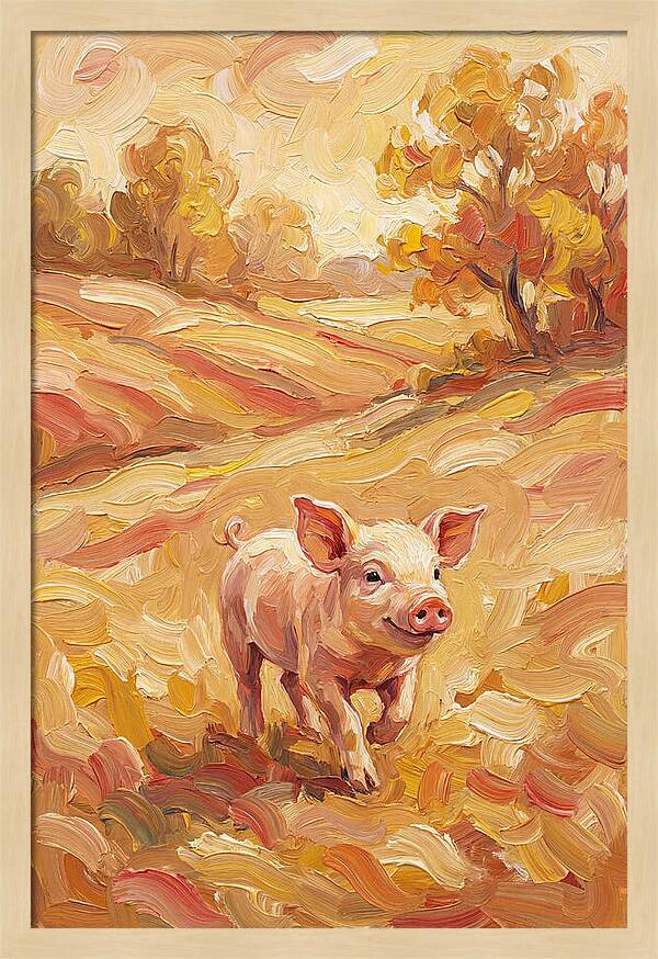 Playful Piglet In Autumn Fields