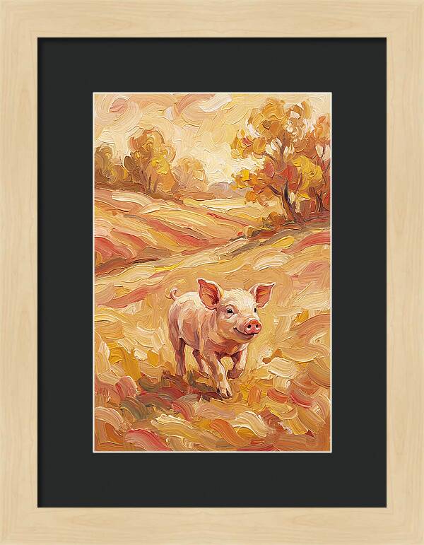 Playful Piglet In Autumn Fields
