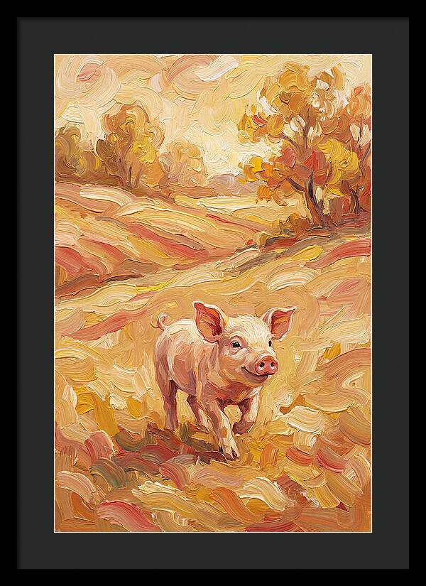 Playful Piglet In Autumn Fields