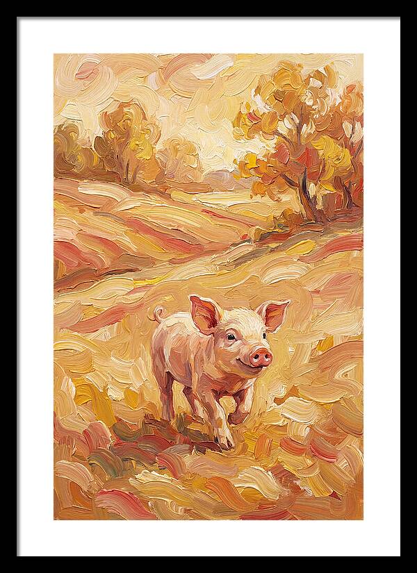Playful Piglet In Autumn Fields