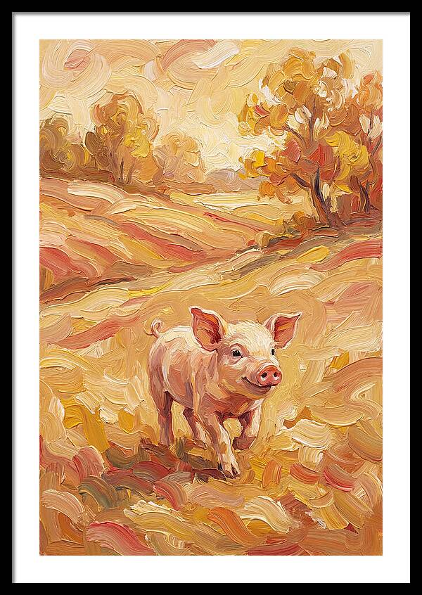 Playful Piglet In Autumn Fields