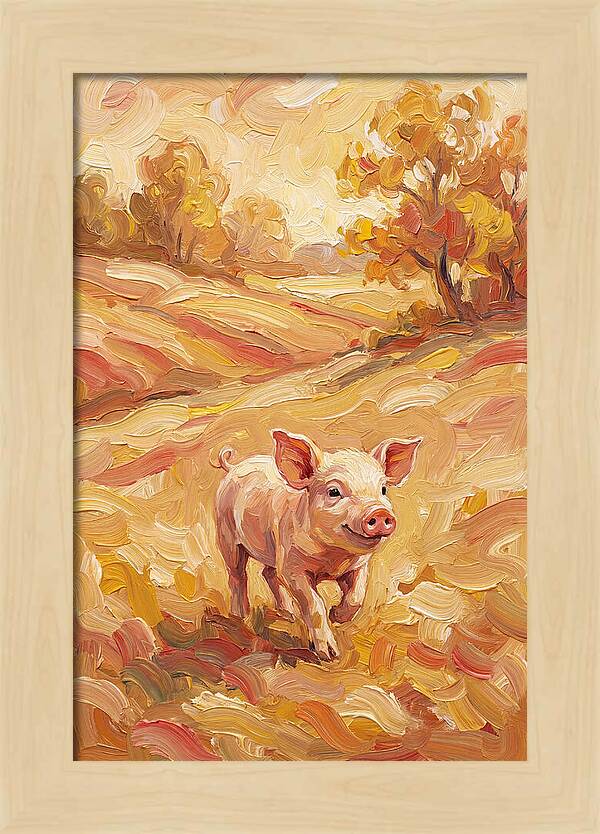 Playful Piglet In Autumn Fields