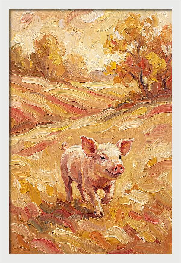Playful Piglet In Autumn Fields