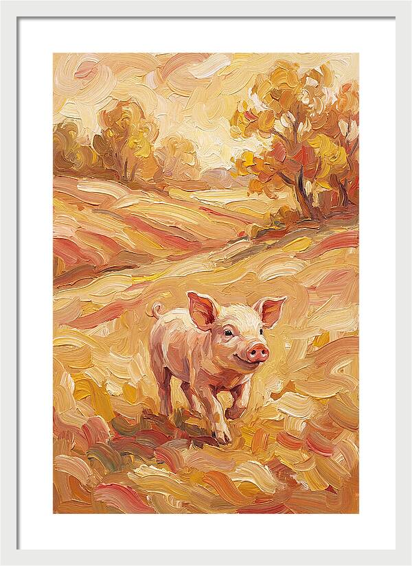 Playful Piglet In Autumn Fields