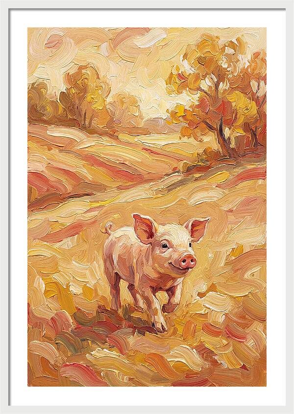 Playful Piglet In Autumn Fields