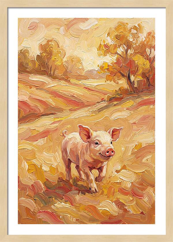 Playful Piglet In Autumn Fields