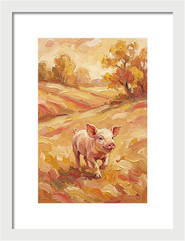 Playful Piglet In Autumn Fields