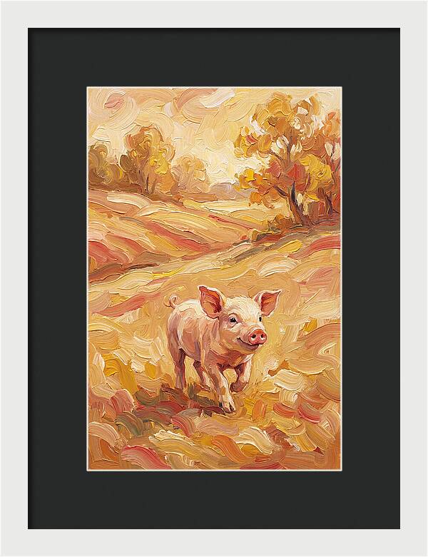 Playful Piglet In Autumn Fields