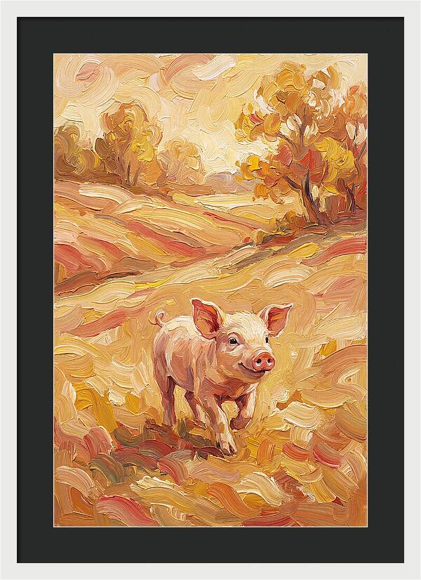 Playful Piglet In Autumn Fields
