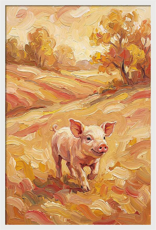 Playful Piglet In Autumn Fields