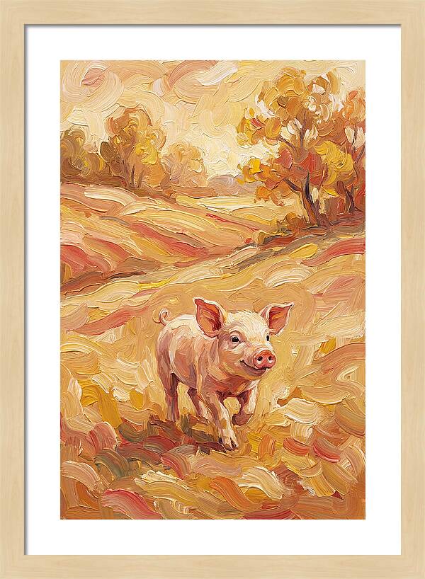Playful Piglet In Autumn Fields