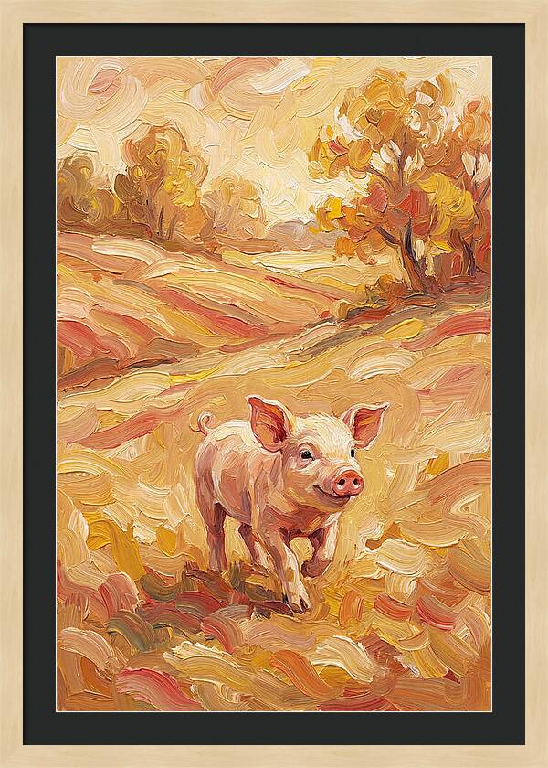 Playful Piglet In Autumn Fields